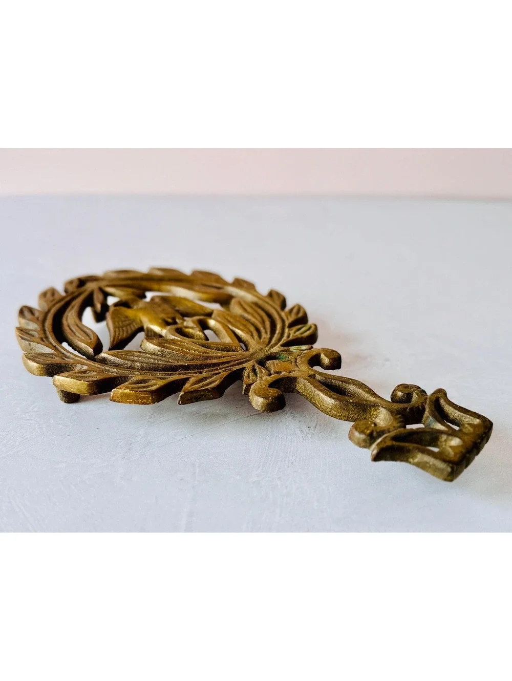 Vintage Americana Cast Brass Eagle Heart Trivet, Pennsylvania Dutch Folk Art